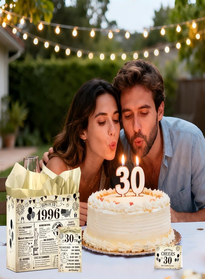 Wxiben حقيبة هدايا عيد الميلاد الثلاثين من Wxiben - زينة عيد ميلاد الثلاثين للنساء والرجال، حقيبة تغليف هدايا عتيقة بمقابض مناديل ورقية، ملصق بطاقة تهنئة، مستلزمات ديكور حفلات مستوحاة من عام 1996 - Image 4
